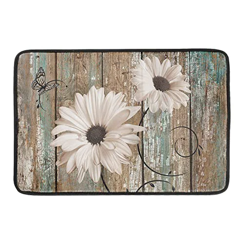 Relaxed Rustic Daisy Board Dish Drying Mat for Kitchen Countertop 18×24 inch Sunflower on Wooden Plank Dish Drainer Mats Fast Drying Country Shabby Chic Flower Dish Pad Vintage Kitchen Decor Large Flexible