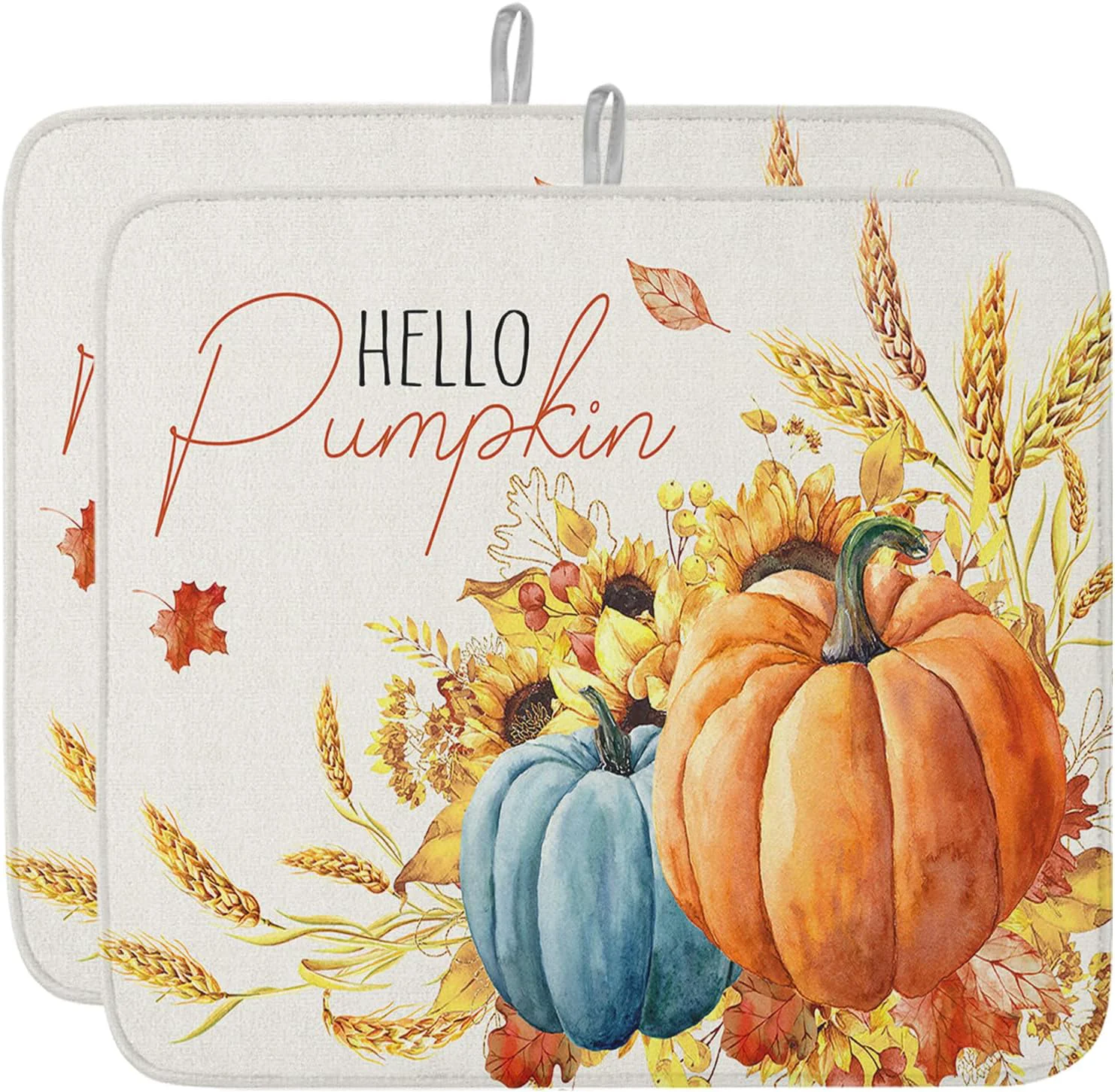 Verified Fall Dish Drying Mat for Kitchen Counter Hello Pumpkin Drying Pad Absorbent Drying Mats for Countertops Sinks Draining Racks Sunflower Ears of Wheat Drainer Holiday Harvest Thanksgiving Decor 18×24 Genuine