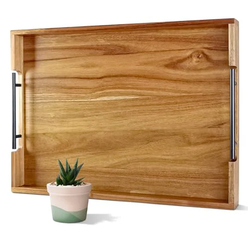 Authentic 22 Inches Wooden Serving Tray with Handles Sustainable