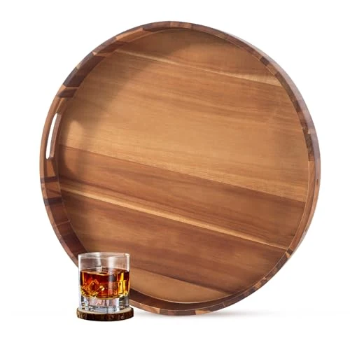 Certified Extra Large Tray for Ottoman 22 Wooden Tray Ottoman Trays Large Acacia Wood Serving Tray with Handles Wooden Trays for Party Natural