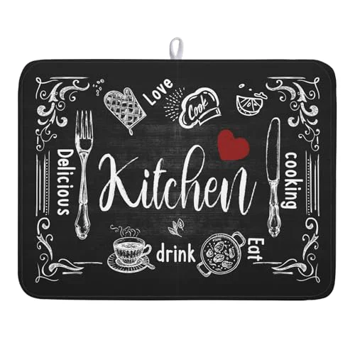 Classic Black Coffee Bar Dish Drying Mats for Kitchen Counter 18×24 Inch Healthy