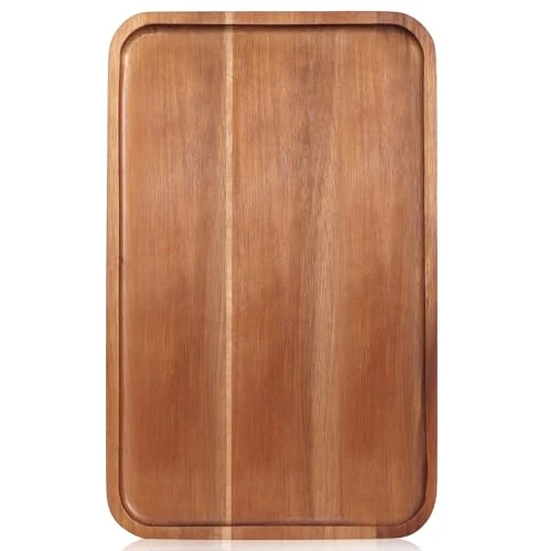 Dependable Rectangular Acacia Wood Tray Large Charcuterie Boards Party Serving Platter Secure