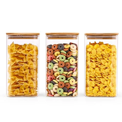 Relaxed Glass Food Storage Jars Square 44oz 3 Count High-Grade