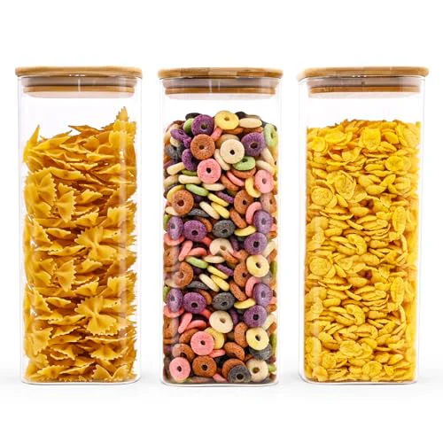 Stylish Glass Food Storage Jars Square 61oz 3 Count First-Class