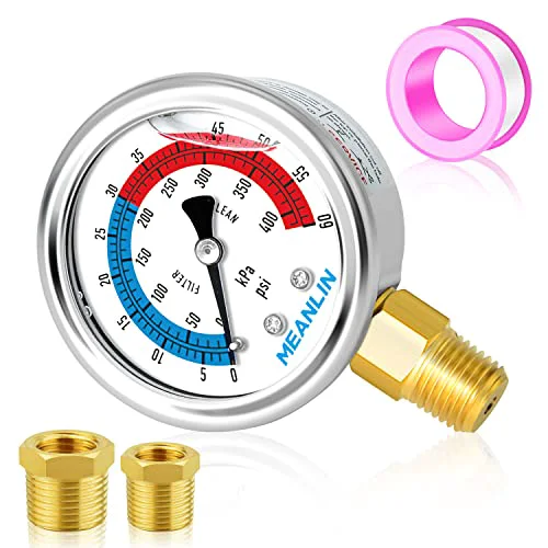 Enhanced 1 4 NPT 0-60psi Pressure Gauge 2 Dial Glycerine Filled Pool Filter 304 Stainless Steel Housing Lower Mount with 1 2 NPT and 3 8 NPT Hex Bushing Flexible