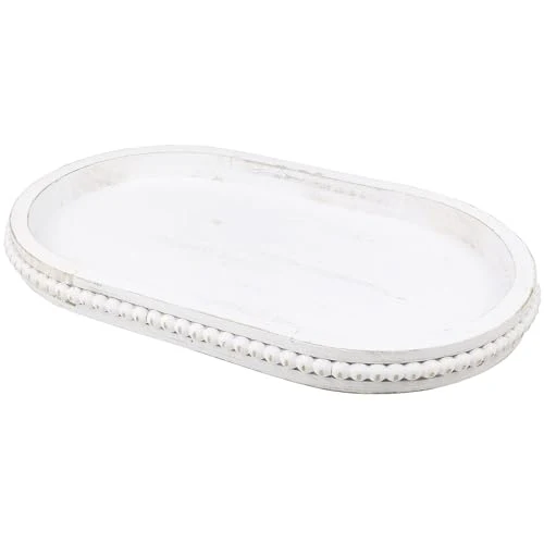 Elite Oval Wood Serving Tray with Wooden Beads Excellent