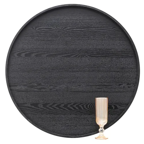 Genuine 24 inch Round Solid Wood Serving Tray Extra Large Tea Coffee Snack Food Meals Serving Plate Non Secure