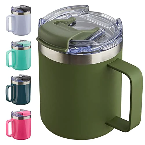 Green 12oz Insulated Travel Coffee Mug with Handle Advanced