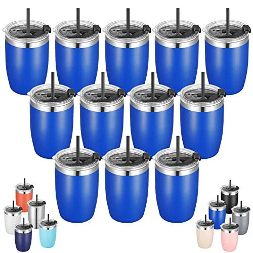 Functional Stainless Steel 12 oz Tumblers bulk Vacuum Insulated Double Wall Travel Tumbler with Lid and Straw Reusable Tumbler 12 Count Sophisticated