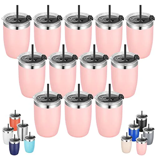 Excellent Stainless Steel 12 oz Tumblers bulk Vacuum Insulated Double Wall Travel Tumbler with Lid and Straw Reusable Tumbler 12 Count Pure