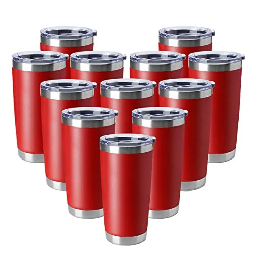Convenient 20oz Tumblers Stainless Steel Mugs with Lid Double Wall Vacuum Insulated Coffee Cups for Cold Hot Drinks 12 Count Artisan