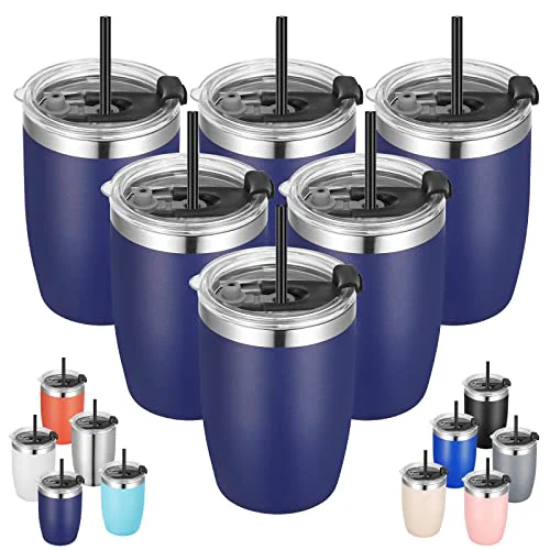 Verified Stainless Steel 12 oz Tumblers bulk Vacuum Insulated Double Wall Travel Tumbler with Lid and Straw Reusable Tumbler 6 Count Recyclable