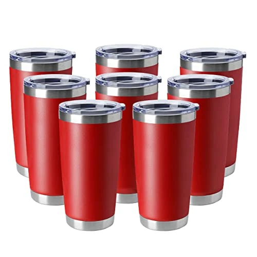 Professional 20oz Tumblers Stainless Steel Mugs with Lid Double Wall Vacuum Insulated Coffee Cups for Cold Hot Drinks 8 Count Trendy