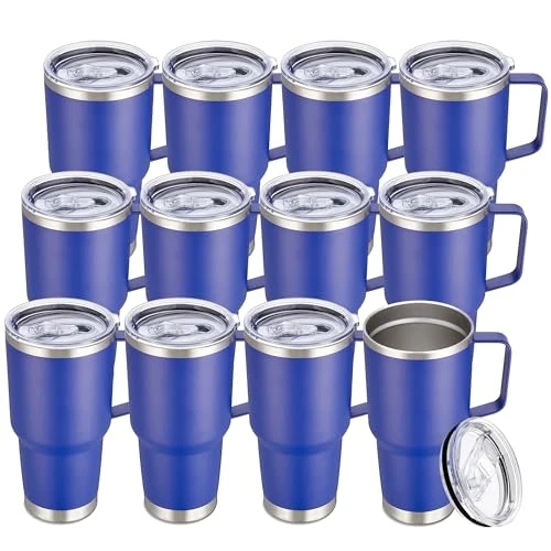 Healthy 30 oz Stainless Steel Tumblers Bulk with Handle and Lid 12 Count Detailed