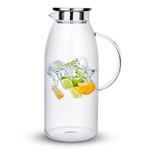 Fine 100 Ounces Large Glass Pitcher with Lid Lightweight
