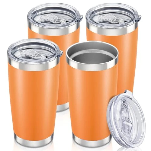 Organic 20 oz Tumbler with Lid Stainless Steel Insulated Tumblers Bulk Cups Mug 4 Count Enhanced