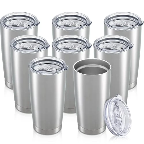 Functional 20 oz Tumbler with Lid Stainless Steel Insulated Tumblers Bulk Cups Mug 8 Count Crafted