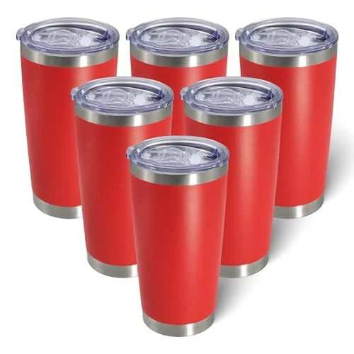 Reliable 20oz Tumbler with Lid Stainless Steel Tumblers Insulated Mug Red 6P 6 Count Safe
