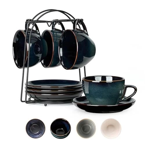 Trusted Stackable Cappuccino Cup Set of 4 8oz Activated Glazed Ceramic Coffee Cup 3.67 Count Traditional