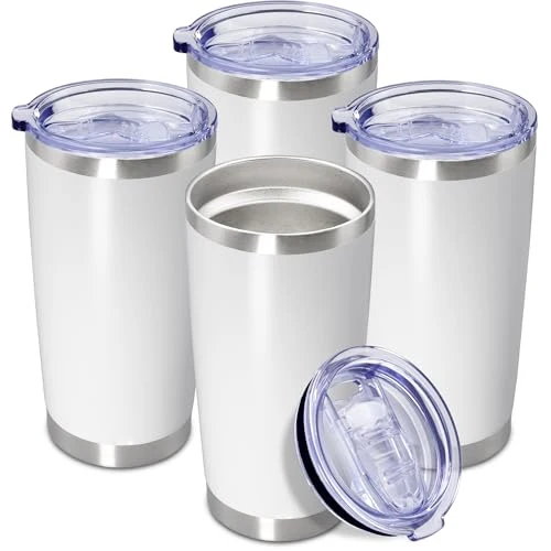 Advanced 20oz Tumbler Insulated Coffee Tumblers with Lid Stainless Steel White 4P 4 Count Verified