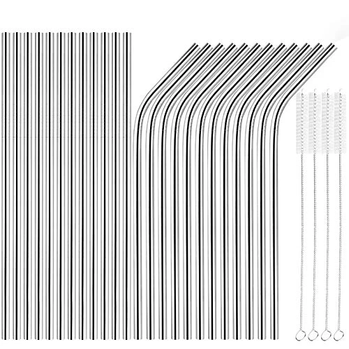High-Performance 24 PCS Straight Bent Stainless Steel Straws for Tumblers 24 Count Modern