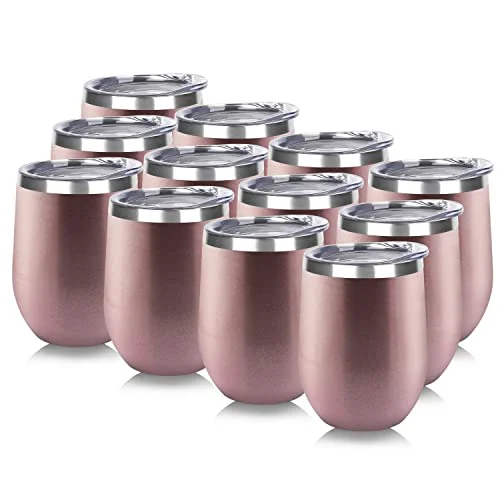Natural Stainless Steel Wine Tumbler Bulk with Lid 12 Count Lightweight