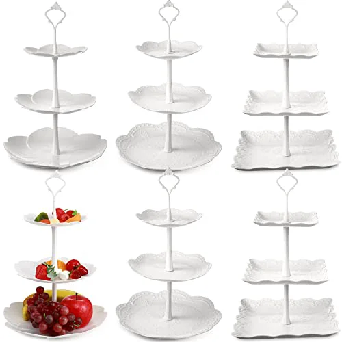 Top-Quality 6 Pack 3 Tiered Serving Tray White Plastic Dessert Tower 6 Count Trusted