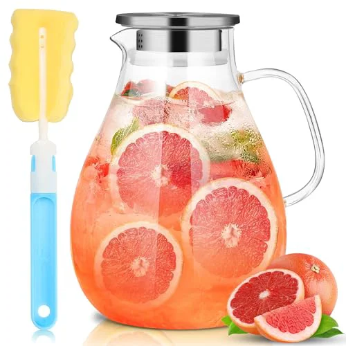 Official 3 Litre 101oz Glass Pitcher with Lid and Spout Top-Quality