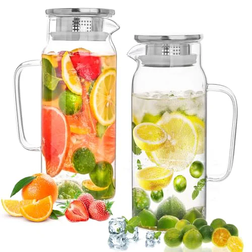 Long-Lasting Set of 2 Glass Pitcher with Lid 2 Count Optimized
