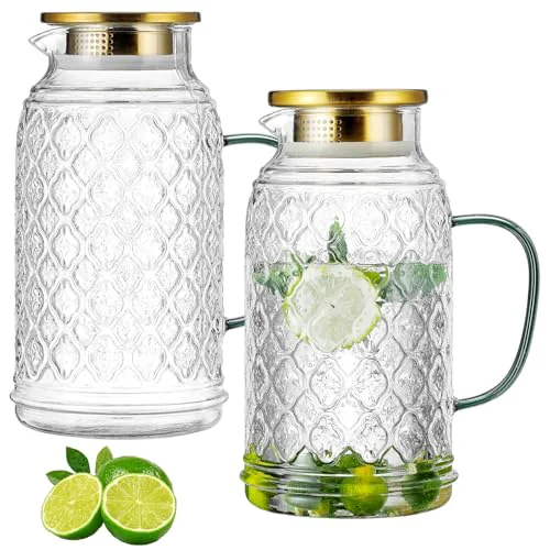 Detailed Glass Pitcher with Lid 2 Count Practical