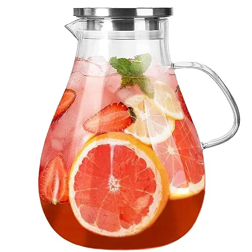Casual 1 Gallon Glass Pitcher with Lid and Handle Minimalist