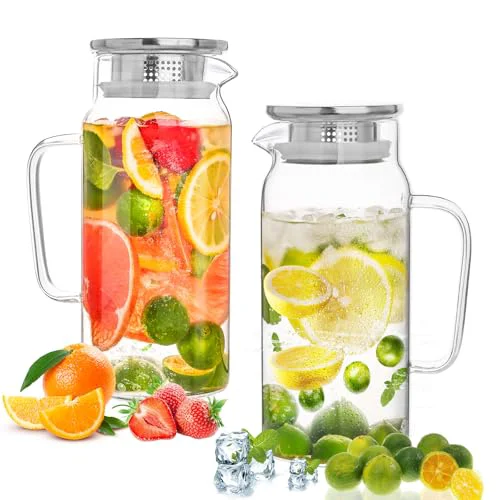 Powerful Set of 2 Glass Pitcher with Lid 2 Count Fashionable