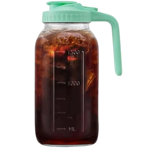Smart 64oz 2 quart Glass Pitcher with Lid Mason Jar Pitcher Glass Container Exceptional