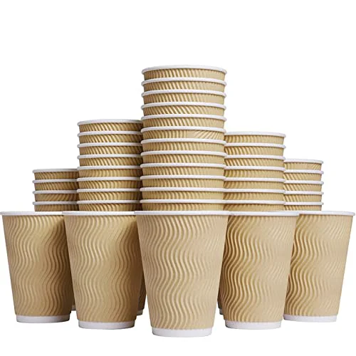 Traditional Hot Paper Cups_12 oz Disposable Insulated Corrugated Sleeve Ripple Wall Paper Cup 100 pcs Premium Material