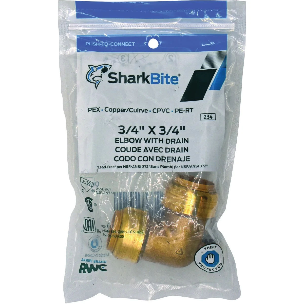 Carefully Designed SharkBite 3 4 In x 3 4 In. 90 Deg. Push-to-Connect Brass Elbow with Drain Excellent