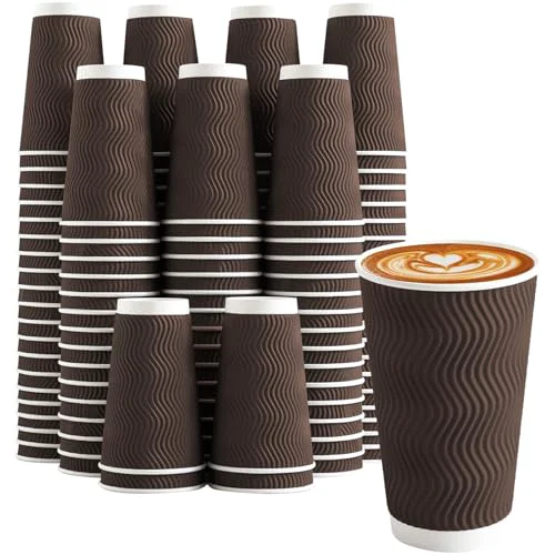 Modern 90 Pack 16 oz Disposable Paper Coffee Cups Insulated Brown 90 Count Expertly Made