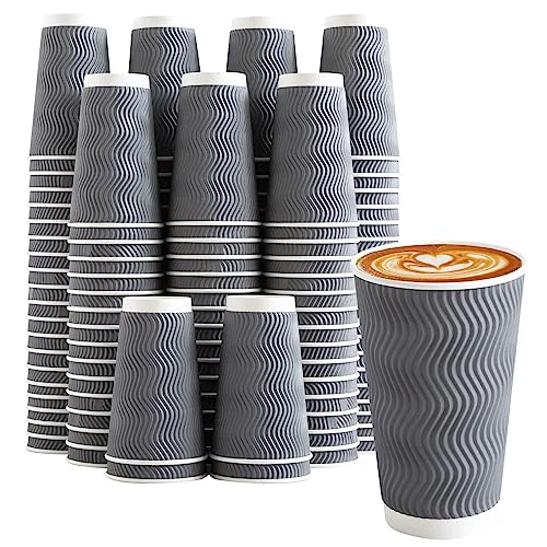 Environmentally Friendly 90 Pack 16 oz Coffee Cups Disposable Insulated Paper Cup Gray 90 Count User-Friendly