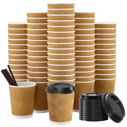 Top-Quality 90 Pack 8 oz Disposable Coffee Cups with Lids and Straws 90 Count Fine Crafted