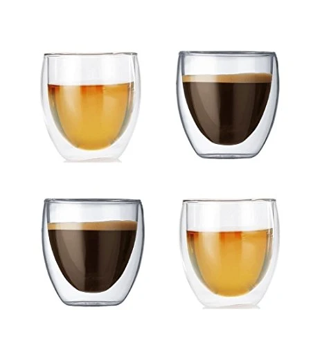 Crafted 2.7 oz Double Wall Glass Espresso Cups Set of 4 4 Count Top-Quality