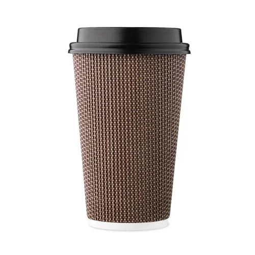 Lightweight 16 oz Disposable Paper Coffee Cups with Lids Insulated Double 85 Count Durable