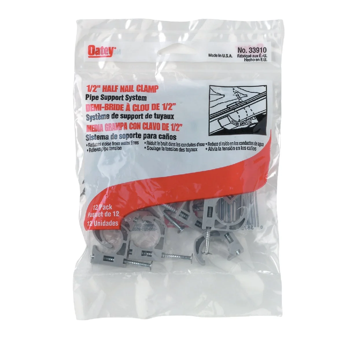 Fashionable Oatey Insulator 1 2 In. Plastic Nail-On Pipe Half Clamp 12-Pack Pure