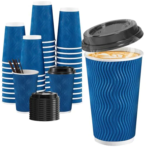Unique 90 Pack 16 oz Disposable Coffee Cups with Lids and Straws 90 Count Enhanced