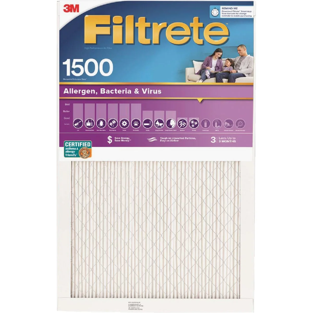 Authentic 3M Filtrete 14 In. x 20 In. x 1 In. Ultra Allergen Healthy Living 1550 MPR Furnace Filter Solid