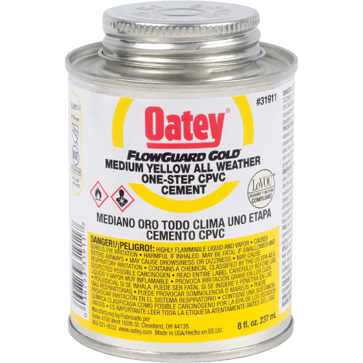 Elite Oatey FlowGuard Gold 8 Oz. Medium Bodied Yellow All Weather One-Step CPVC Cement Enhanced