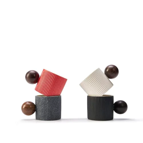Easy-to-Use Ceramic Mini Espresso Cups Demitasse Cups with Round Wooden Handle Vertical Stripes Tea Cups 4 Count Safe