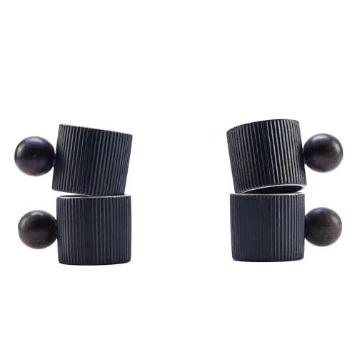 Fashionable Ceramic Mini Espresso Cups Demitasse Cups with Round Wooden Handle Vertical Stripes Tea Cups 4 Count Official