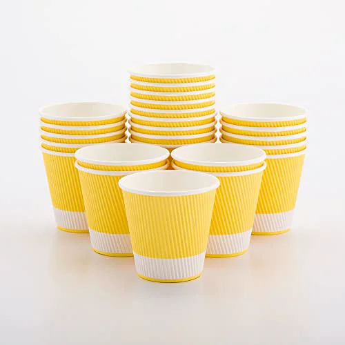 Fine Ripple Wall Coffee Cups 500 Count 8 Ounce Insulated Light Yellow Paper Cups Comfortable