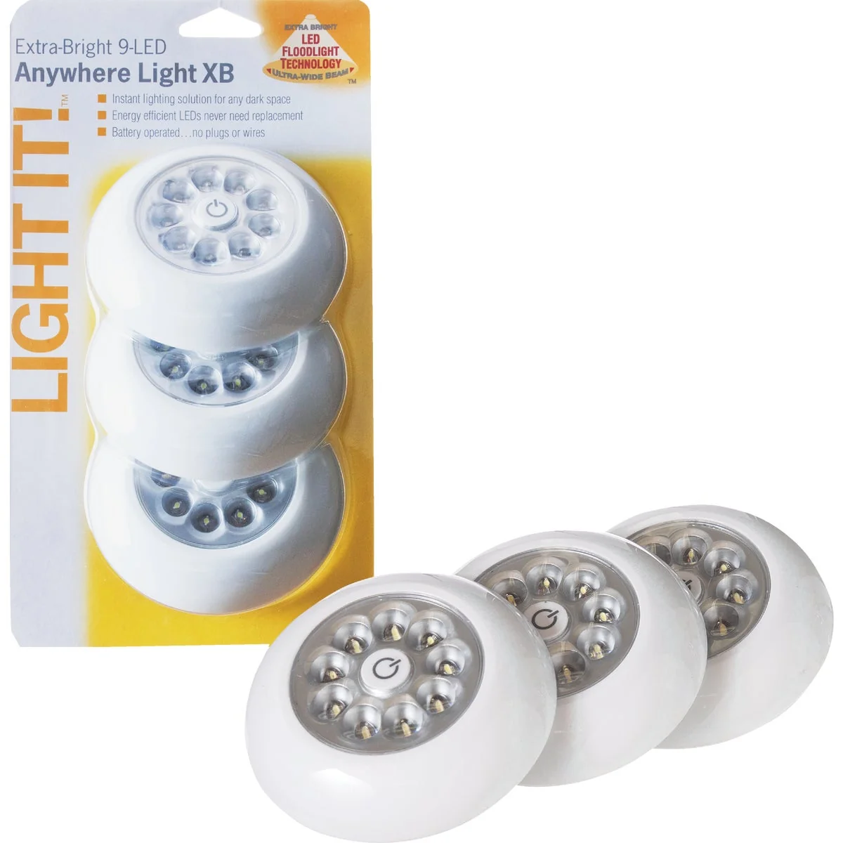 Relaxed Light It 9-Bulb White LED Battery Tap Light 3-Pack Superior