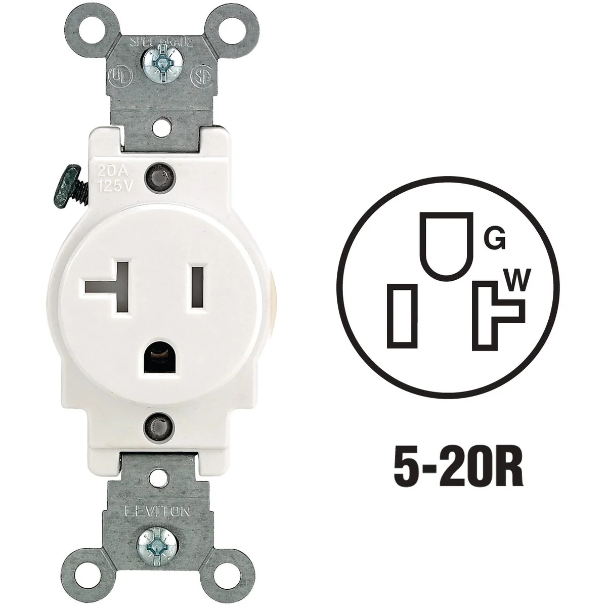 Carefully Designed Leviton 20A White Commercial Grade 5-20R Tamper Resistant Single Outlet Casual