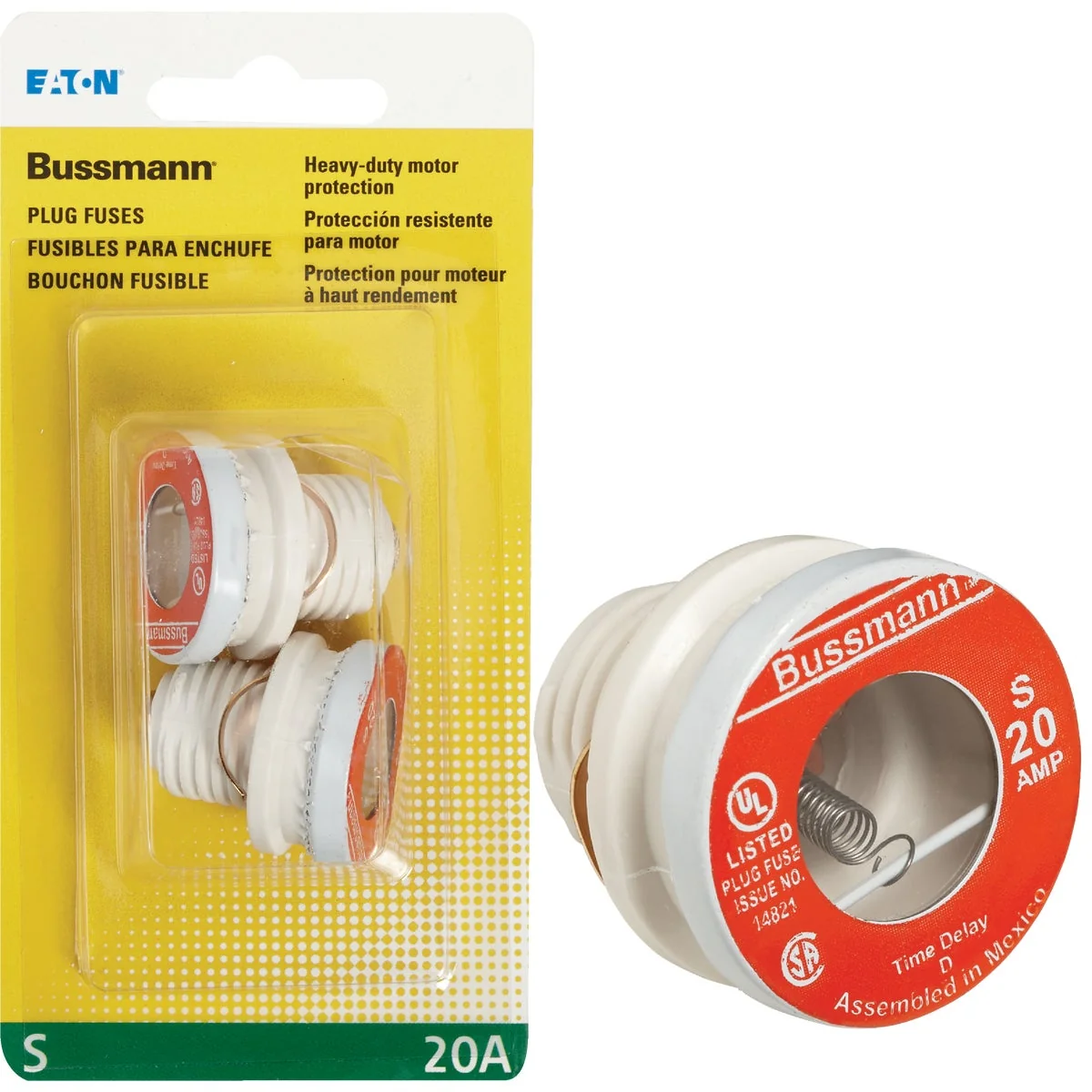Genuine Bussmann 20A S Time-Delay Plug Fuse 2-Pack Dependable